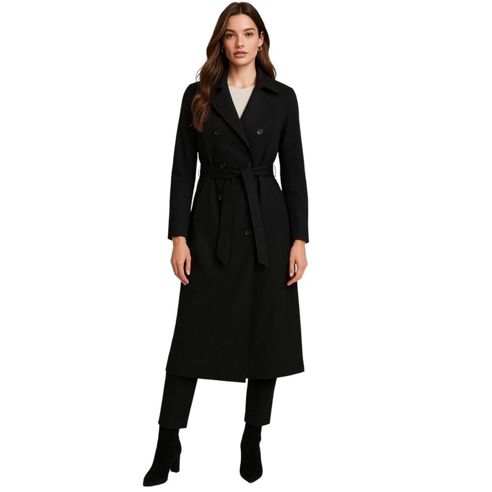 Anne Klein Black Belted Trench Coat Women's Size 10P old money look